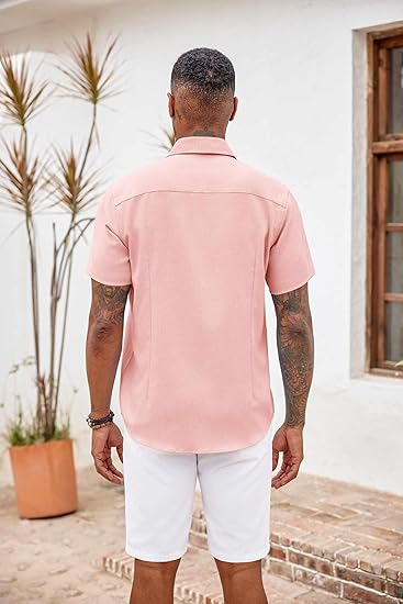 Men's Button Down Shirts Short Sleeve Casual Shirts Summer Beach Shirts Vacation Wedding Shirts with Pocket